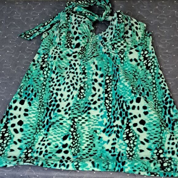 smart & sexy Other - Smart & Sexy Green and Black Animal Print Halter swim tankini top size 36B